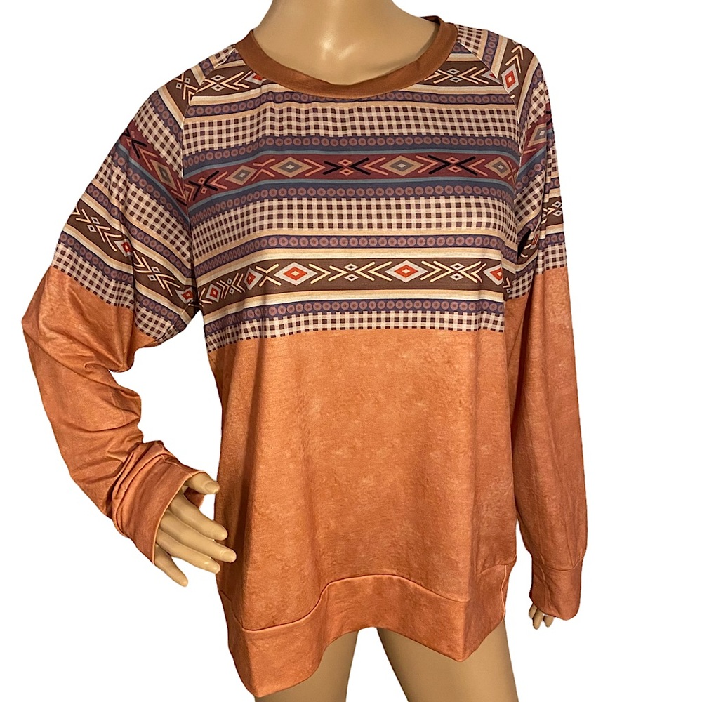 🆕 EXCLUSIVE  | SOUTHWESTERN CHECKERED SWEATSHIRT TOP  SZ L